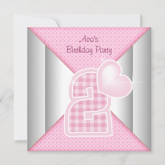 Invitation Pink Cupcake Heart Girls 2e fête d'anniversaire (Devant)