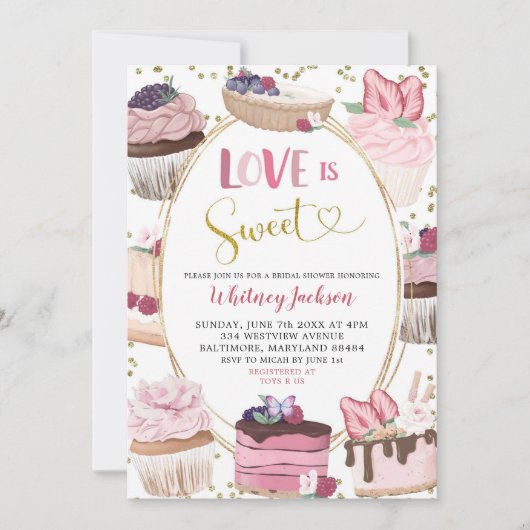 Invitation Pink Cupcake Love is Sweet Fête des mariées (Devant)