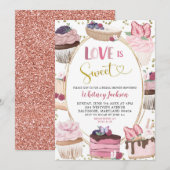 Invitation Pink Cupcake Love is Sweet Fête des mariées (Devant / Derrière)