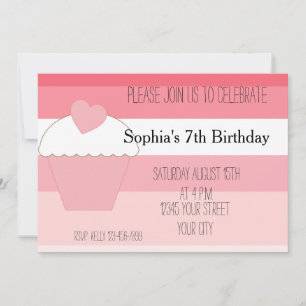 Invitation Pink Cupcake Ombre Stripes