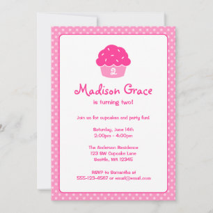 Invitation Pink Cupcake Polka Dot Anniversaire