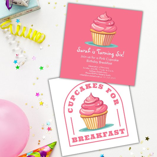 Invitation Pink Cupcakes Anniversaire Brunch ou petit déjeune