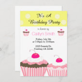 Invitation Pink Cupcakes d'anniversaire (Devant / Derrière)