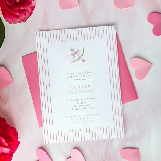 Invitation Pink Cupid Arrow & Stripes Valentine Bridal Shower