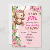 Invitation Pink Curious Monkey Safari Theme Birthday (Devant)