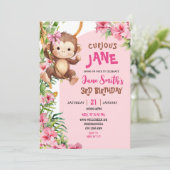 Invitation Pink Curious Monkey Safari Theme Birthday (Debout devant)
