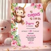 Invitation Pink Curious Monkey Savannah Theme Birthday