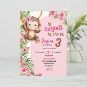 Invitation Pink Curious Monkey Savannah Theme Birthday (Debout devant)