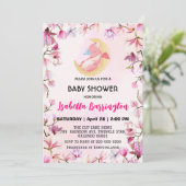 Invitation Pink Cute bébé dragon dino fleurs baby shower enfa (Debout devant)