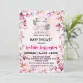 Invitation Pink Cute bébé hippo fleur baby shower fleuri enfa (Debout devant)
