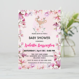 Invitation Pink Cute cerf fae fleur douce baby shower enfants