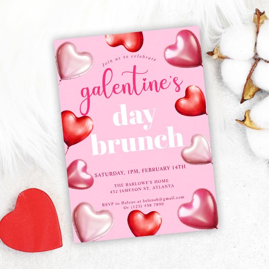 Invitation Pink Cute Girly Galentine's Day Brunch