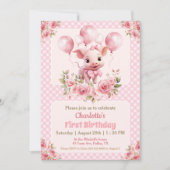 Invitation Pink Cute Pig Farm Girl 1er anniversaire Invitatio (Devant)