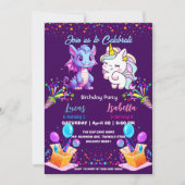 Invitation Pink Cute Rainbow Unicorn dinosaures 2e anniversai (Devant)