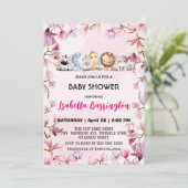 Invitation Pink Cute sauvage petit safari fleur baby shower e (Debout devant)
