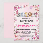 Invitation Pink Cute sauvage petit safari fleur baby shower e (Devant / Derrière)