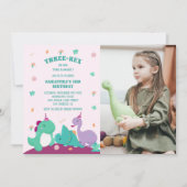 Invitation Pink Cute trois-rex 3e anniversaire de dinosaure P (Devant)