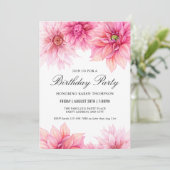 Invitation Pink Dahlia Aquarelle Florale fête d'anniversaire (Debout devant)