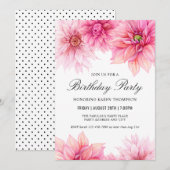 Invitation Pink Dahlia Aquarelle Florale fête d'anniversaire (Devant / Derrière)