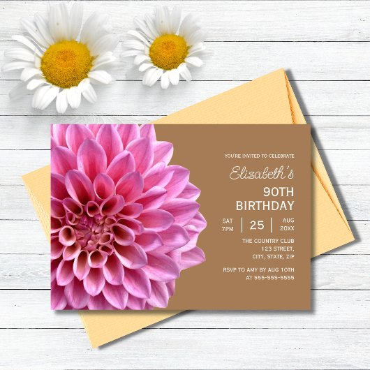 Invitation Pink Dahlia Cuivre floral 90e anniversaire