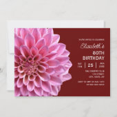 Invitation Pink Dahlia Floral Fall Bourgogne 80e anniversaire (Devant)