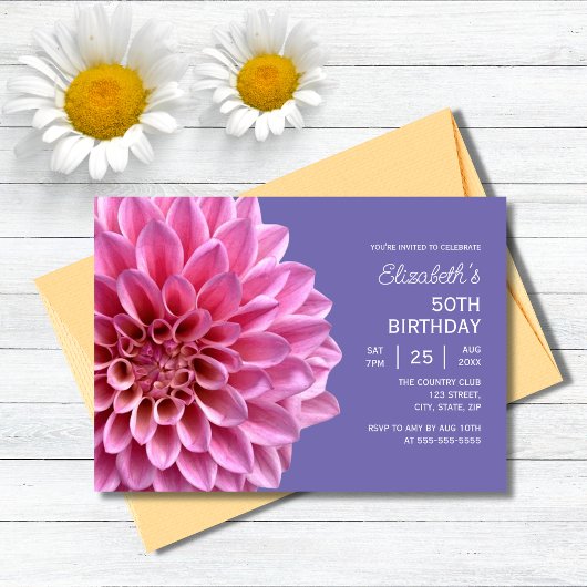 Invitation Pink Dahlia Lavande Florale Purple 50e anniversair