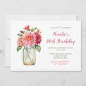Invitation Pink Dahlias Mason Jar fête d'anniversaire (Devant)