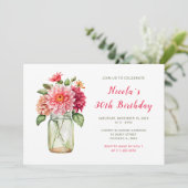 Invitation Pink Dahlias Mason Jar fête d'anniversaire (Debout devant)