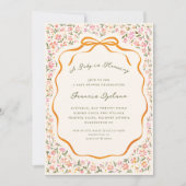 Invitation Pink Dainty Flowers and Orange Bow Baby Shower (Devant)