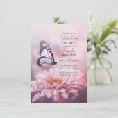 Invitation Pink Daisy Butterfly Celebration of Life | PHOTO (Debout devant)