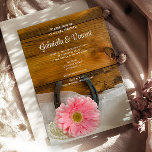Invitation Pink Daisy et Horseshoe Country Western Mariage