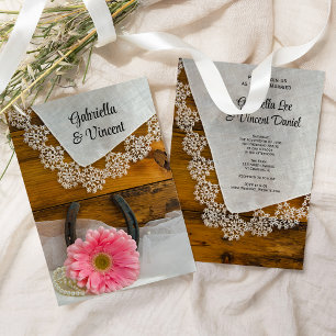 Invitation Pink Daisy et Lace Country Western Mariage