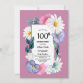 Invitation Pink Daisy Floral 100e fête d'anniversaire (Devant)