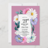 Invitation Pink Daisy Floral 21e fête d'anniversaire (Devant)