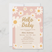 Invitation Pink Daisy Hello Baby Retro Baby Douche (Devant)