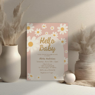 Invitation Pink Daisy Hello Baby Retro Baby Douche