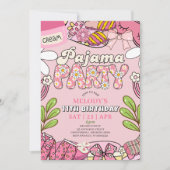 Invitation Pink Daisy Pajama Party Birthday  (Devant)