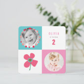 Invitation Pink Daisy Pop Carrés fille Anniversaire Photo Inv (Debout devant)