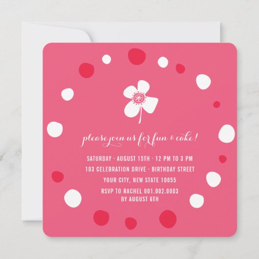 Invitation Pink Daisy Pop Carrés fille Anniversaire Photo Inv (Dos)
