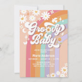 Invitation Pink Daisy Rainbow Hippie Baby shower rétro des an (Devant)