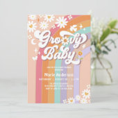Invitation Pink Daisy Rainbow Hippie Baby shower rétro des an (Debout devant)