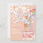 Invitation Pink Daisy Rainbow Hippie Super Van Baby shower (Devant)