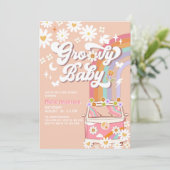 Invitation Pink Daisy Rainbow Hippie Super Van Baby shower (Debout devant)