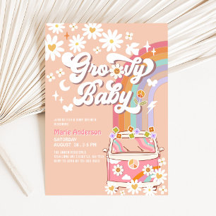 Invitation Pink Daisy Rainbow Hippie Super Van Baby shower