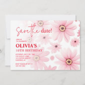 Invitation Pink Daisy Sauvez la date Anniversaire de l'enfant (Devant)