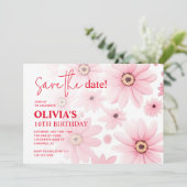 Invitation Pink Daisy Sauvez la date Anniversaire de l'enfant (Debout devant)