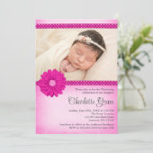 Invitation Pink Daisy Sparkle Photo Baptême Christening (Debout devant)