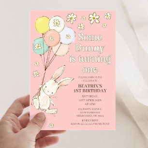 Invitation Pink Daisy Un Lapin Tourne Un 1Er Anniversaire