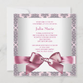 Invitation Pink Damask Baby Girl Photo Christening (Dos)