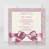Invitation Pink Damask Baby Girl Photo Christening (Dos)